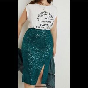 Maeve Anthropologie Alicia Green sequin skirt size M